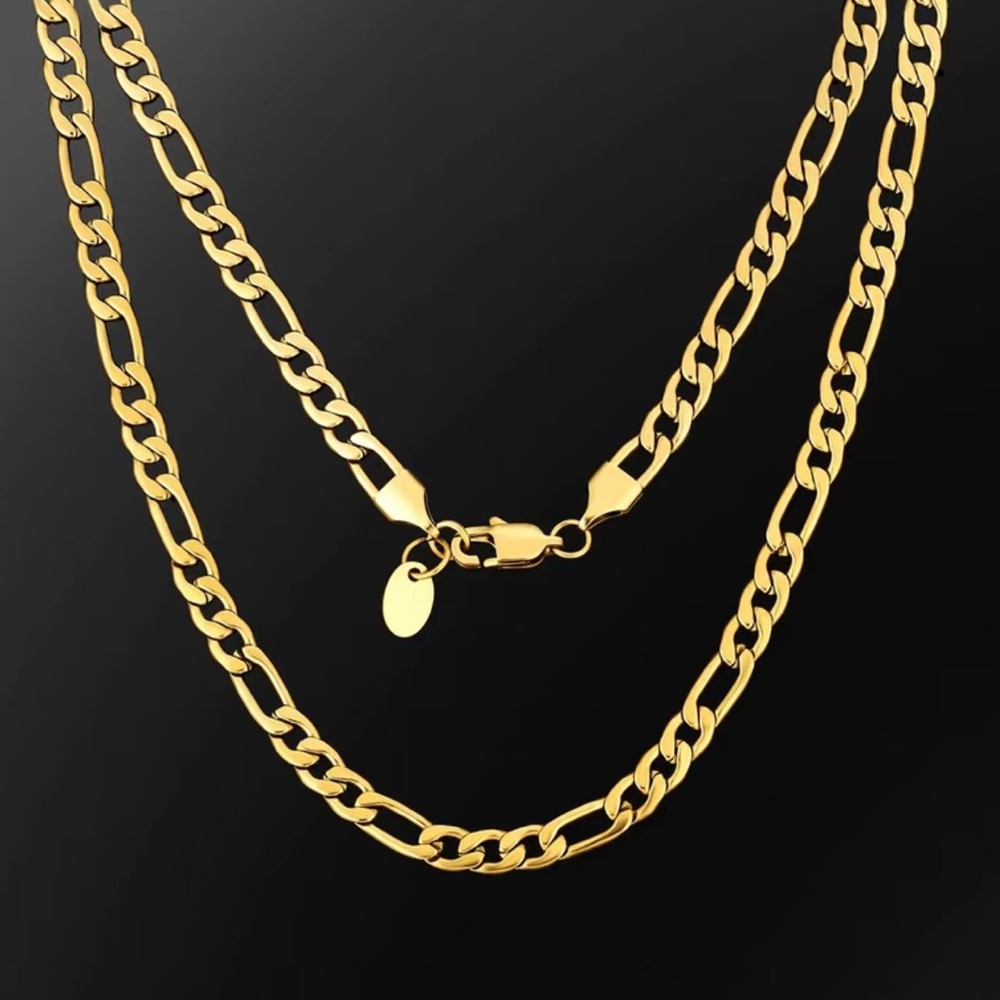 18” 7mm Stainless Steel 18K Gold Filled Electroplated Figaro Cuban Necklace - Picture 2 of 7